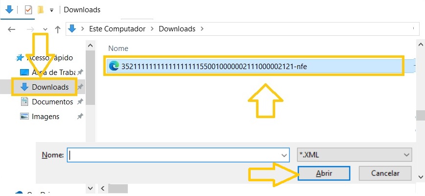 clique no campo do nome do XML e use a tecla seta para baixo e localize o XML que foi feito o download